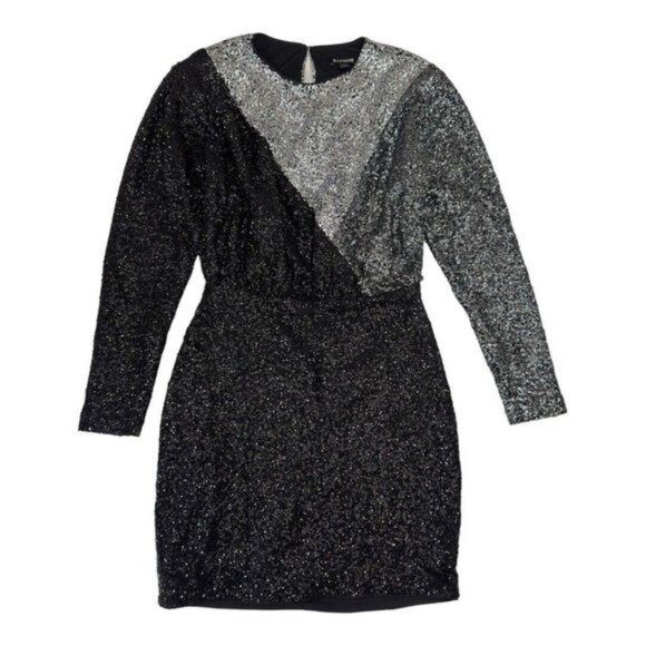 Express Women XS Colorblock Long Sleeves Black Silver Sequin PartyCocktail Dress - Picture 11 of 11
